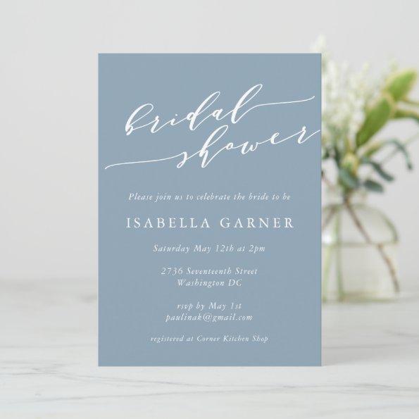 Minimalist Classic Dusty Blue Bridal Shower Invitations
