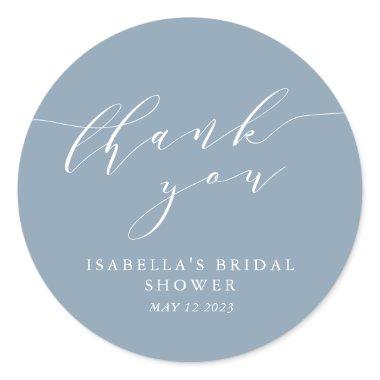 Minimalist Classic Dusty Blue Bridal Shower Thanks Classic Round Sticker