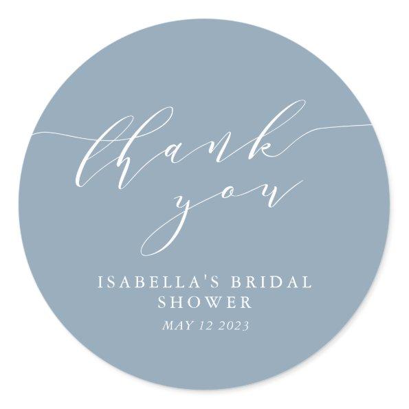 Minimalist Classic Dusty Blue Bridal Shower Thanks Classic Round Sticker