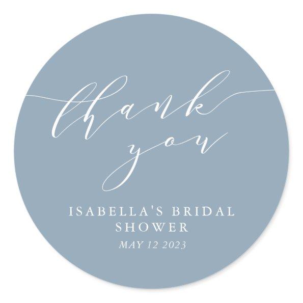 Minimalist Classic Dusty Blue Bridal Shower Thanks Classic Round Sticker