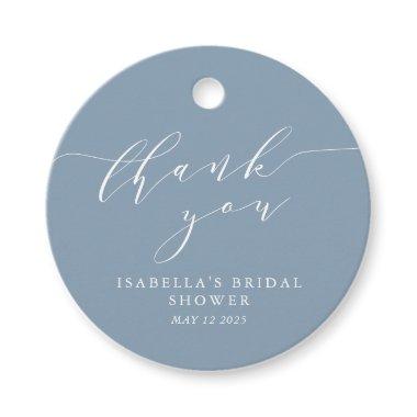 Minimalist Classic Dusty Blue Bridal Shower Thanks Favor Tags