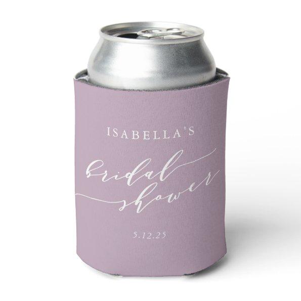 Minimalist Classic Dusty Lilac Bridal Shower Name Can Cooler