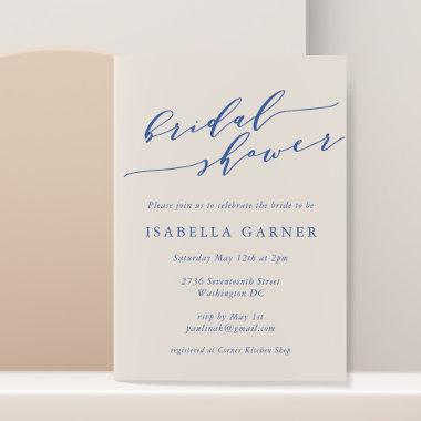 Minimalist Classic Ivory Blue Bridal Shower Invitations