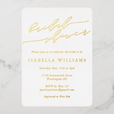 Minimalist Classic Script Bridal Shower Gold Foil Invitations