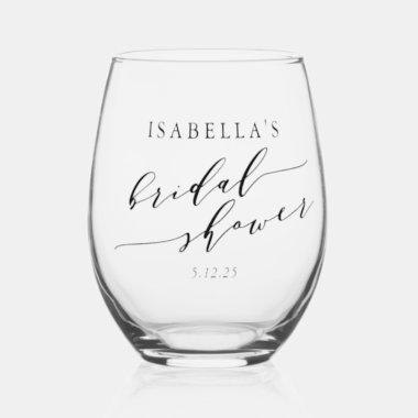 Minimalist Classic Script Custom Bridal Shower Stemless Wine Glass