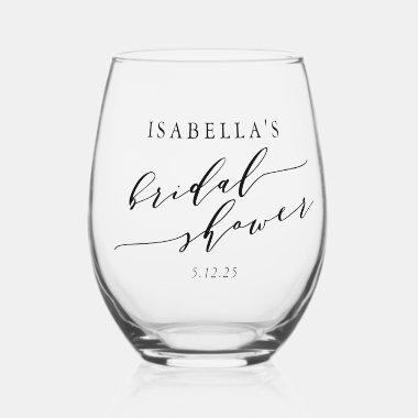 Minimalist Classic Script Custom Bridal Shower Stemless Wine Glass