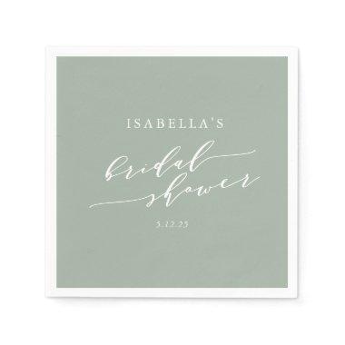 Minimalist Custom Dusty Sage Green Bridal Shower Napkins