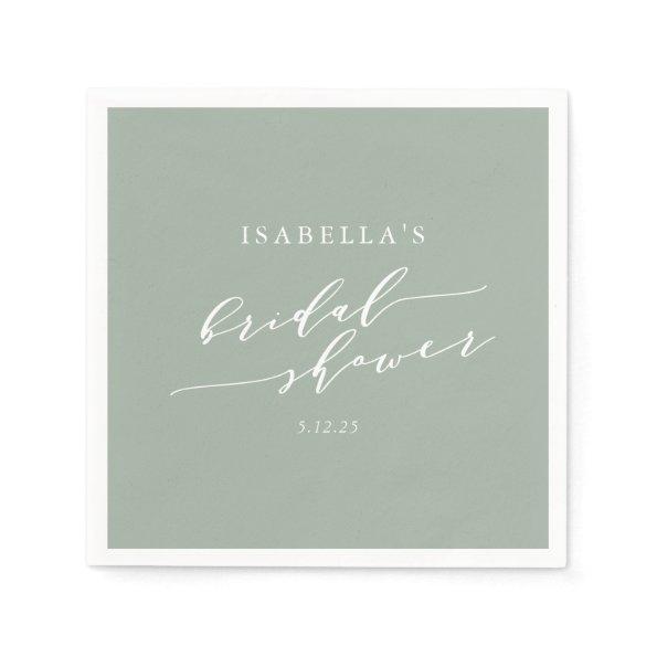 Minimalist Custom Dusty Sage Green Bridal Shower Napkins