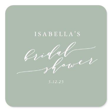 Minimalist Custom Dusty Sage Green Bridal Shower Square Sticker