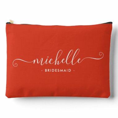 Minimalist Deep Orange Personalized Bridesmaid Accessory Pouch