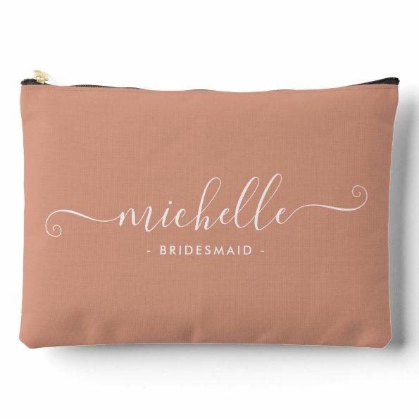 Minimalist Desert Coral Personalized Bridesmaid Accessory Pouch