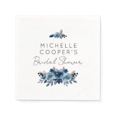 Minimalist Dusty Blue and Navy Floral Napkins