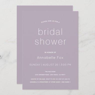Minimalist Dusty Lilac Bridal Shower Invitations