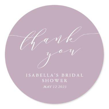 Minimalist Dusty Lilac Bridal Shower Thank You Classic Round Sticker