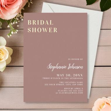 Minimalist Dusty Rose and White Bridal Shower Foil Invitations
