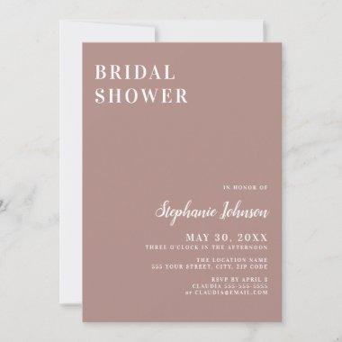 Minimalist Dusty Rose and White Bridal Shower Invitations