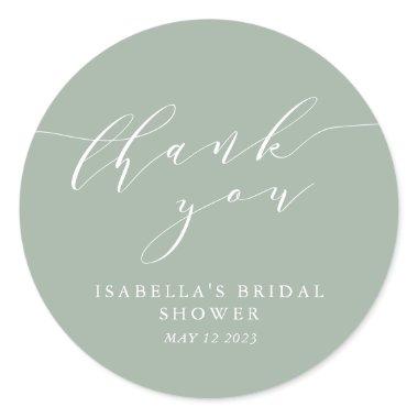 Minimalist Dusty Sage Bridal Shower Thank You Classic Round Sticker