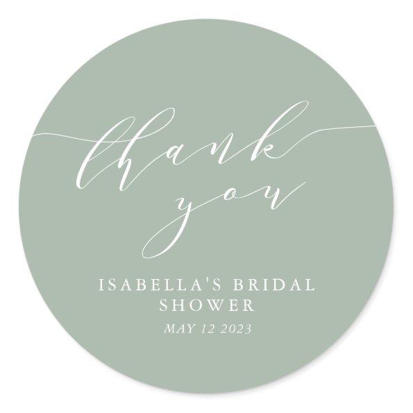 Minimalist Dusty Sage Bridal Shower Thank You Classic Round Sticker
