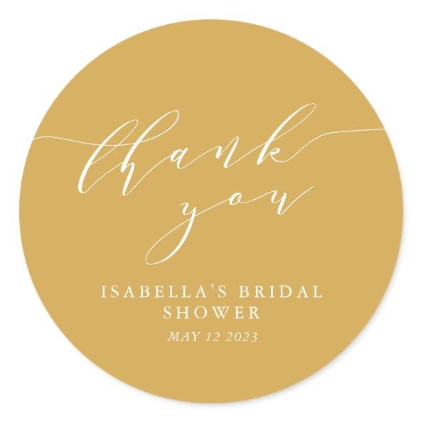 Minimalist Dusty Yellow Bridal Shower Thank You Classic Round Sticker