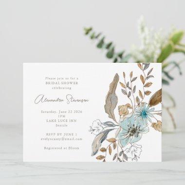 Minimalist Earthy Blue Botanical Bridal Shower Invitations