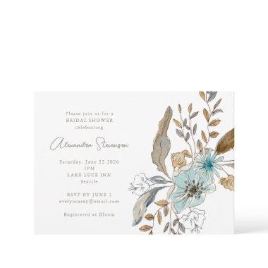 Minimalist Earthy Blue Botanical Bridal Shower Invitations