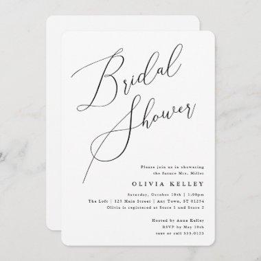 Minimalist Elegant Bridal Shower Black and White Invitations