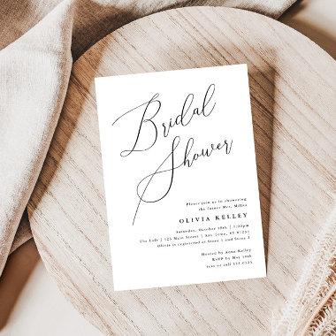 Minimalist Elegant Bridal Shower Black and White Invitations