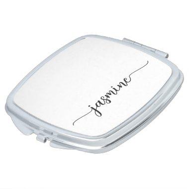 Minimalist Elegant Calligraphy Monogram Name White Compact Mirror