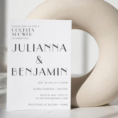Minimalist Elegant White Art Deco Couples Shower Invitations