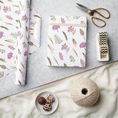 Minimalist English Pink Purple Floral Garden Wrapping Paper