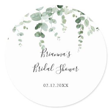 Minimalist Eucalyptus Bridal Shower Favor Classic Round Sticker