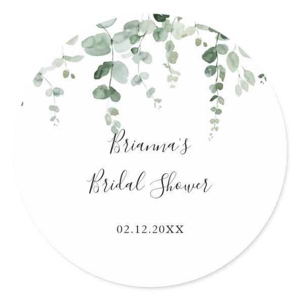 Minimalist Eucalyptus Bridal Shower Favor Classic Round Sticker