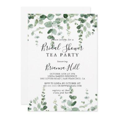 Minimalist Eucalyptus Bridal Shower Tea Party Invitations