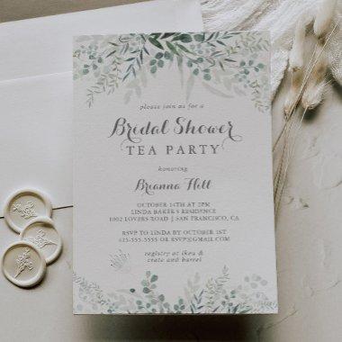 Minimalist Eucalyptus Bridal Shower Tea Party Invitations