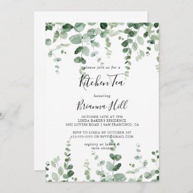 Minimalist Eucalyptus Kitchen Tea Bridal Shower Invitations