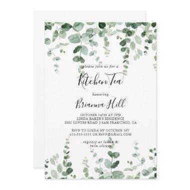 Minimalist Eucalyptus Kitchen Tea Bridal Shower Invitations