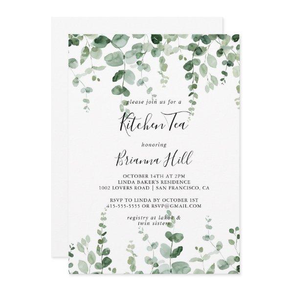 Minimalist Eucalyptus Kitchen Tea Bridal Shower Invitations