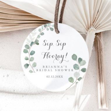 Minimalist Eucalyptus Sip Sip Hooray Bridal Shower Classic Round Sticker