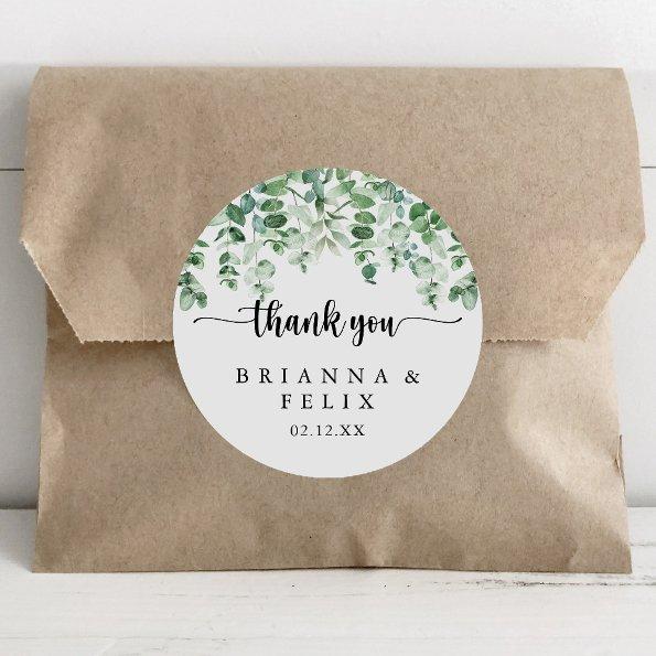 Minimalist Eucalyptus Thank You Wedding Favor  Classic Round Sticker
