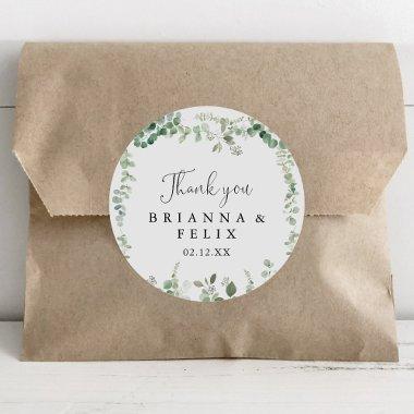 Minimalist Eucalyptus Thank You Wedding Favor Classic Round Sticker