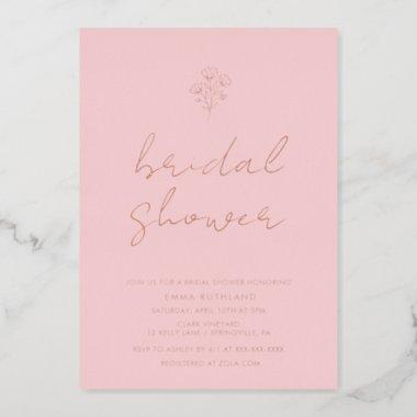 Minimalist Floral Bridal Shower Rose Gold Foil Inv Foil Invitations