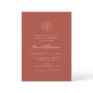 Minimalist Floral Terracotta Drawing Boho Shower Invitations