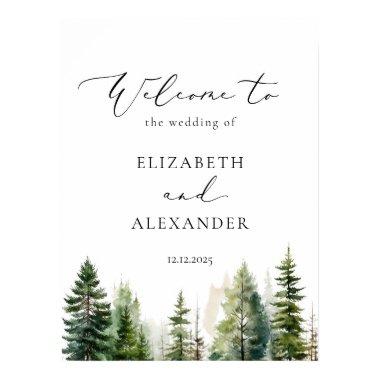 Minimalist forest pine trees wedding welcome poster