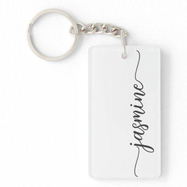 Minimalist Girly Simple Monogram Name Script Keych Keychain