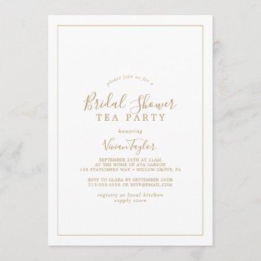 Minimalist Gold Bridal Shower Tea Party Invitations