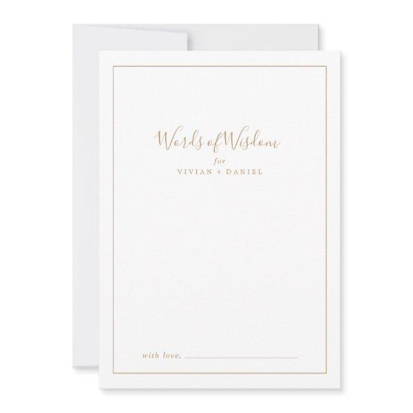 Minimalist Gold Bridal Shower Words of Wisdom Advice Card