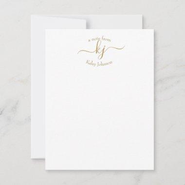 Minimalist Gold White 2 Monogram Initial Note Invitations