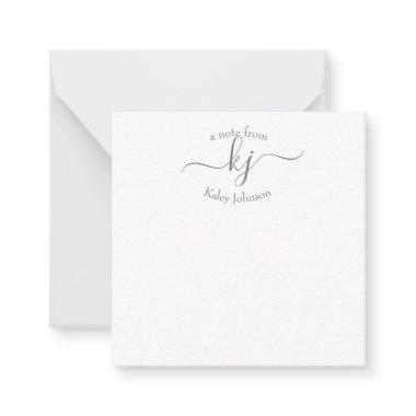 Minimalist Gray White 2 Monogram Name Note Invitations