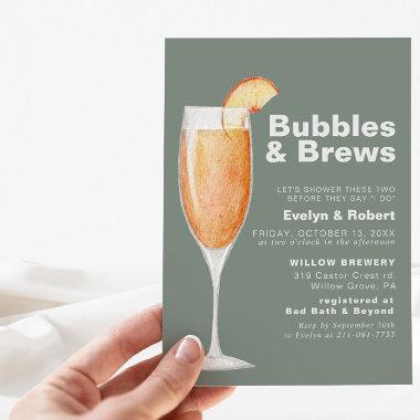 Minimalist Green Bubbles & Brews Bridal shower Invitations