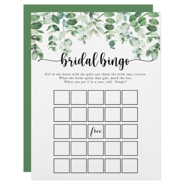 Minimalist Green Eucalyptus Bridal Bingo Game
